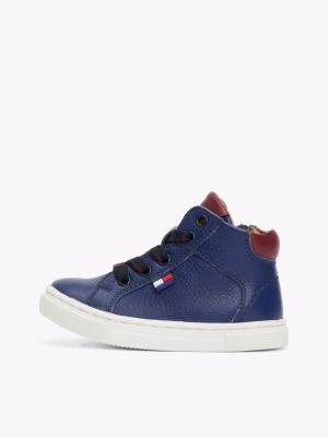 blau high-top sneaker aus leder für gender-inclusive kinder - tommy hilfiger