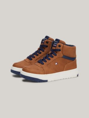 brown mid-top lace-up trainers for kids gender inclusive tommy hilfiger