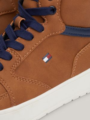 brown mid-top lace-up trainers for kids gender inclusive tommy hilfiger