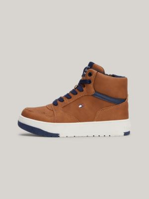 brown mid-top lace-up trainers for kids gender inclusive tommy hilfiger