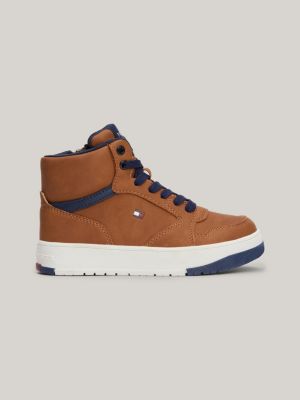 brown mid-top lace-up trainers for kids gender inclusive tommy hilfiger