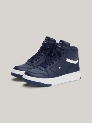 blue mid-top lace-up trainers for kids gender inclusive tommy hilfiger