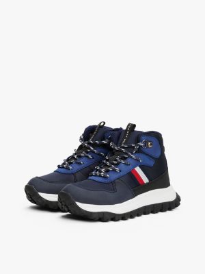 blue signature tape high-top trainers for boys tommy hilfiger