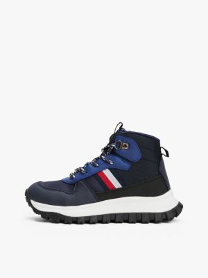 blue signature tape high-top trainers for boys tommy hilfiger