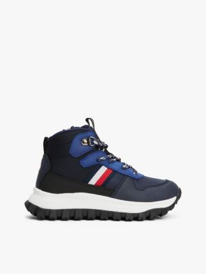 blue signature tape high-top trainers for boys tommy hilfiger