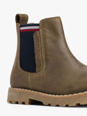 grün chelsea-boot aus leder für gender-inclusive kinder - tommy hilfiger