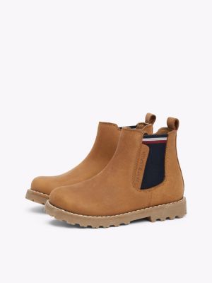 brown leather chelsea boots for kids gender inclusive tommy hilfiger