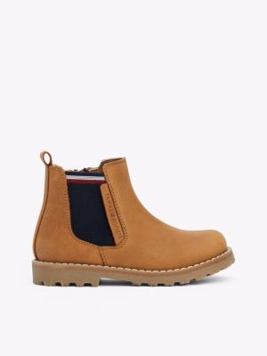 brown leather chelsea boots for kids gender inclusive tommy hilfiger