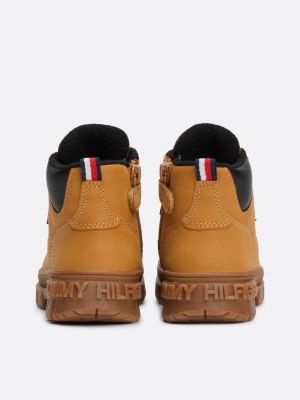 yellow chunky cleat lace-up ankle boots for kids gender inclusive tommy hilfiger