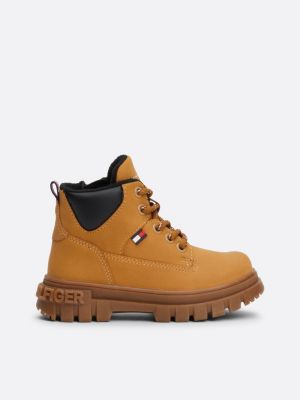 yellow chunky cleat lace-up ankle boots for kids gender inclusive tommy hilfiger