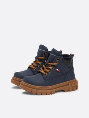 blue chunky cleat lace-up ankle boots for kids gender inclusive tommy hilfiger