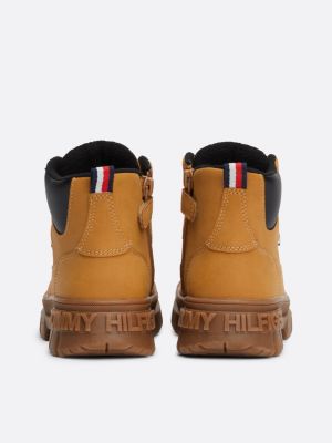 yellow chunky cleat lace-up ankle boots for kids gender inclusive tommy hilfiger