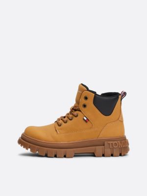 yellow chunky cleat lace-up ankle boots for kids gender inclusive tommy hilfiger