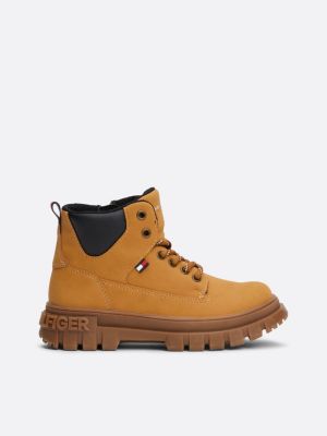 yellow chunky cleat lace-up ankle boots for kids gender inclusive tommy hilfiger