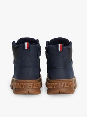 blue chunky cleat lace-up ankle boots for kids gender inclusive tommy hilfiger