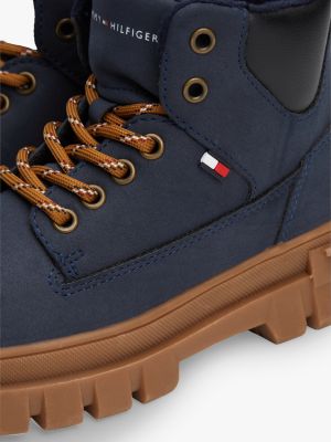 blue chunky cleat lace-up ankle boots for kids gender inclusive tommy hilfiger