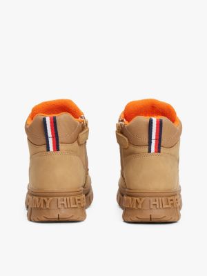 beige lace-up cleat ankle boots for kids gender inclusive tommy hilfiger