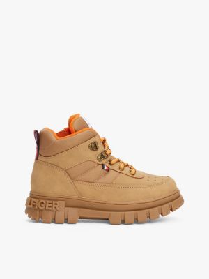 beige lace-up cleat ankle boots for kids gender inclusive tommy hilfiger