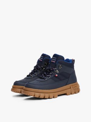 blue lace-up cleat ankle boots for kids gender inclusive tommy hilfiger