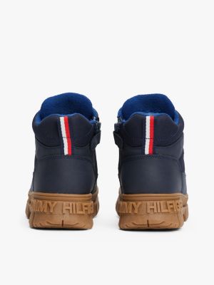 blue lace-up cleat ankle boots for kids gender inclusive tommy hilfiger