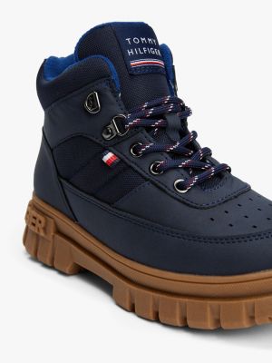 blue lace-up cleat ankle boots for kids gender inclusive tommy hilfiger