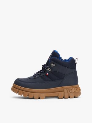 blue lace-up cleat ankle boots for kids gender inclusive tommy hilfiger