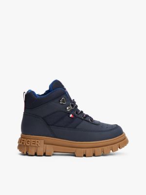 blue lace-up cleat ankle boots for kids gender inclusive tommy hilfiger