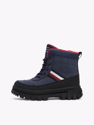 blue faux fur ankle boots for kids gender inclusive tommy hilfiger