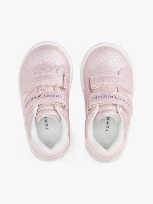 pink logo glitter trainers for girls tommy hilfiger