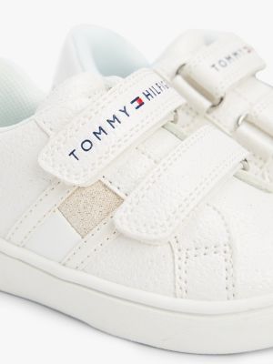 white glitter flag hook and loop trainers for girls tommy hilfiger