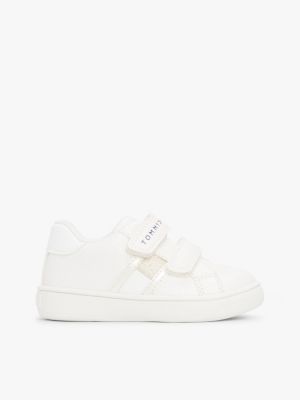 white brokatowe buty sportowe z flagą dla dziewczynki - tommy hilfiger