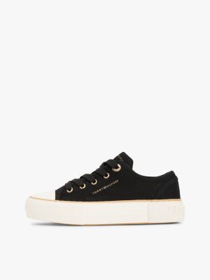 black canvas chunky trainers for girls tommy hilfiger