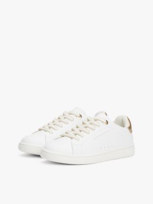 white metallic lace-up trainers for girls tommy hilfiger