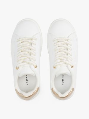 white metallic lace-up trainers for girls tommy hilfiger