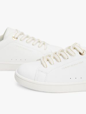 white metallic lace-up trainers for girls tommy hilfiger