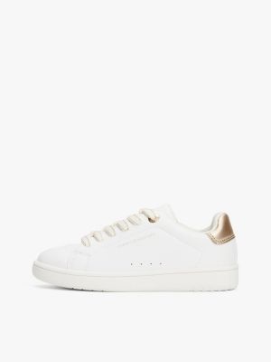 white metallic lace-up trainers for girls tommy hilfiger