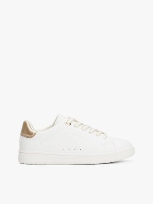 white metallic lace-up trainers for girls tommy hilfiger