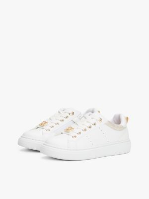 weiß lace-up sneaker mit th-monogramm für mädchen - tommy hilfiger