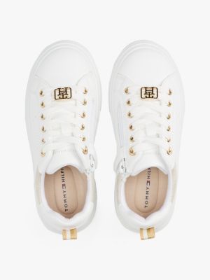 weiß lace-up sneaker mit th-monogramm für mädchen - tommy hilfiger