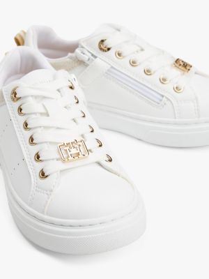 weiß lace-up sneaker mit th-monogramm für mädchen - tommy hilfiger