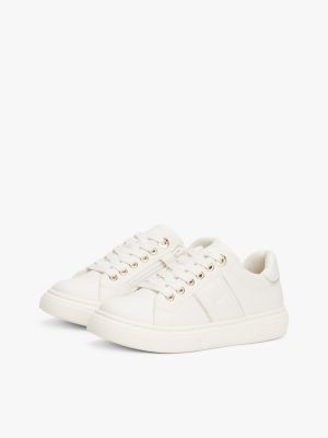 weiß lace-up sneaker mit glitzer-finish für mädchen - tommy hilfiger