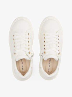 weiß lace-up sneaker mit glitzer-finish für mädchen - tommy hilfiger