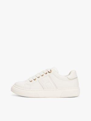 weiß lace-up sneaker mit glitzer-finish für mädchen - tommy hilfiger