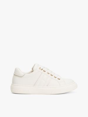 weiß lace-up sneaker mit glitzer-finish für mädchen - tommy hilfiger