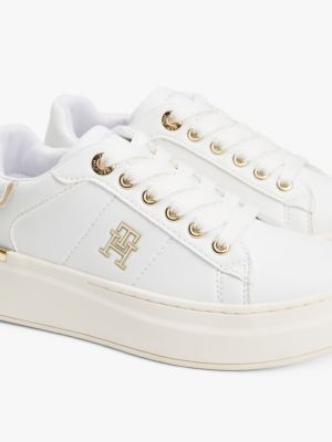 weiß lace-up sneaker mit th-monogramm für mädchen - tommy hilfiger