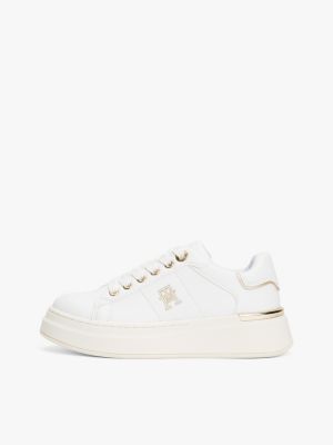 weiß lace-up sneaker mit th-monogramm für mädchen - tommy hilfiger