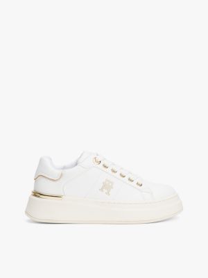 weiß lace-up sneaker mit th-monogramm für mädchen - tommy hilfiger