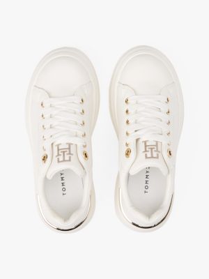 white th monogram metallic trainers for girls tommy hilfiger