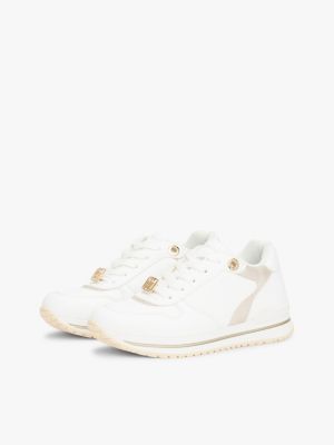 white metallic fine cleat trainers for girls tommy hilfiger