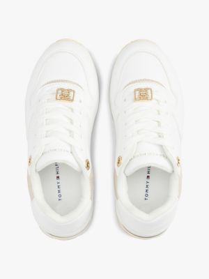 white metallic fine cleat trainers for girls tommy hilfiger